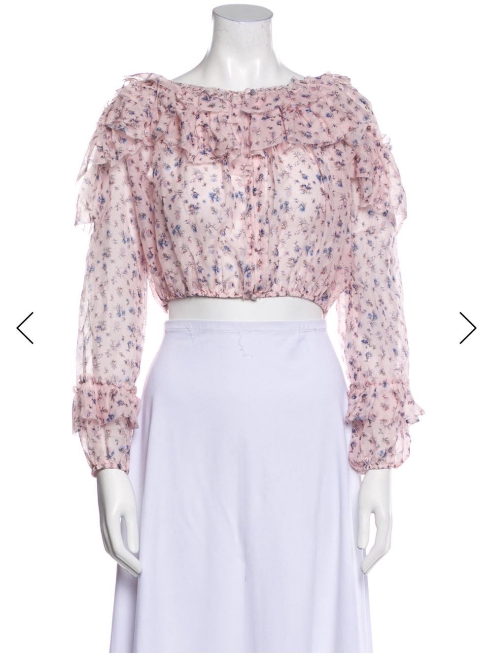 LoveShackFancy Pink Floral Ruffle Crop Blouse